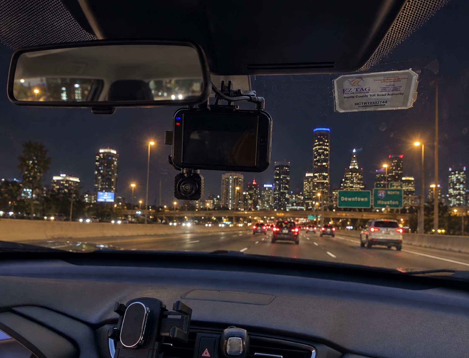 CATCH ON dashcam installed, photographed at night